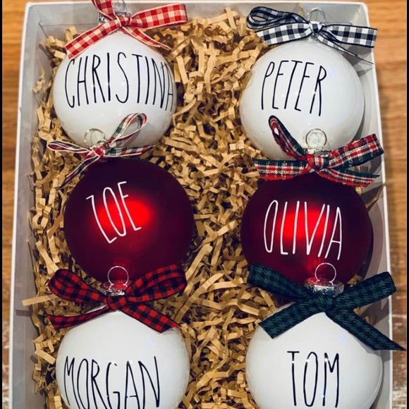 Personalized Christmas ornaments with ribbon choice red black or white gift - Picture 4 of 7
